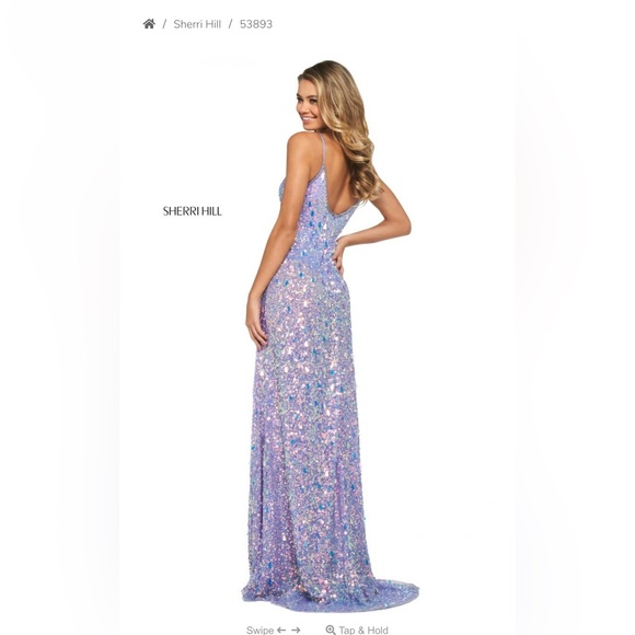 Sherri Hill deep v-neck sequin gown in lilac size 0 - Picture 3 of 7